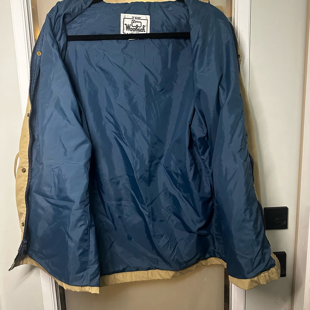 VINTAGE WOOLRICH Size M Khaki Zip Up Button Jacket with Waist Draw String - Picture 4 of 9